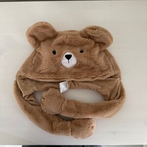 Brown fuzzy bear hat with movable floppy ears